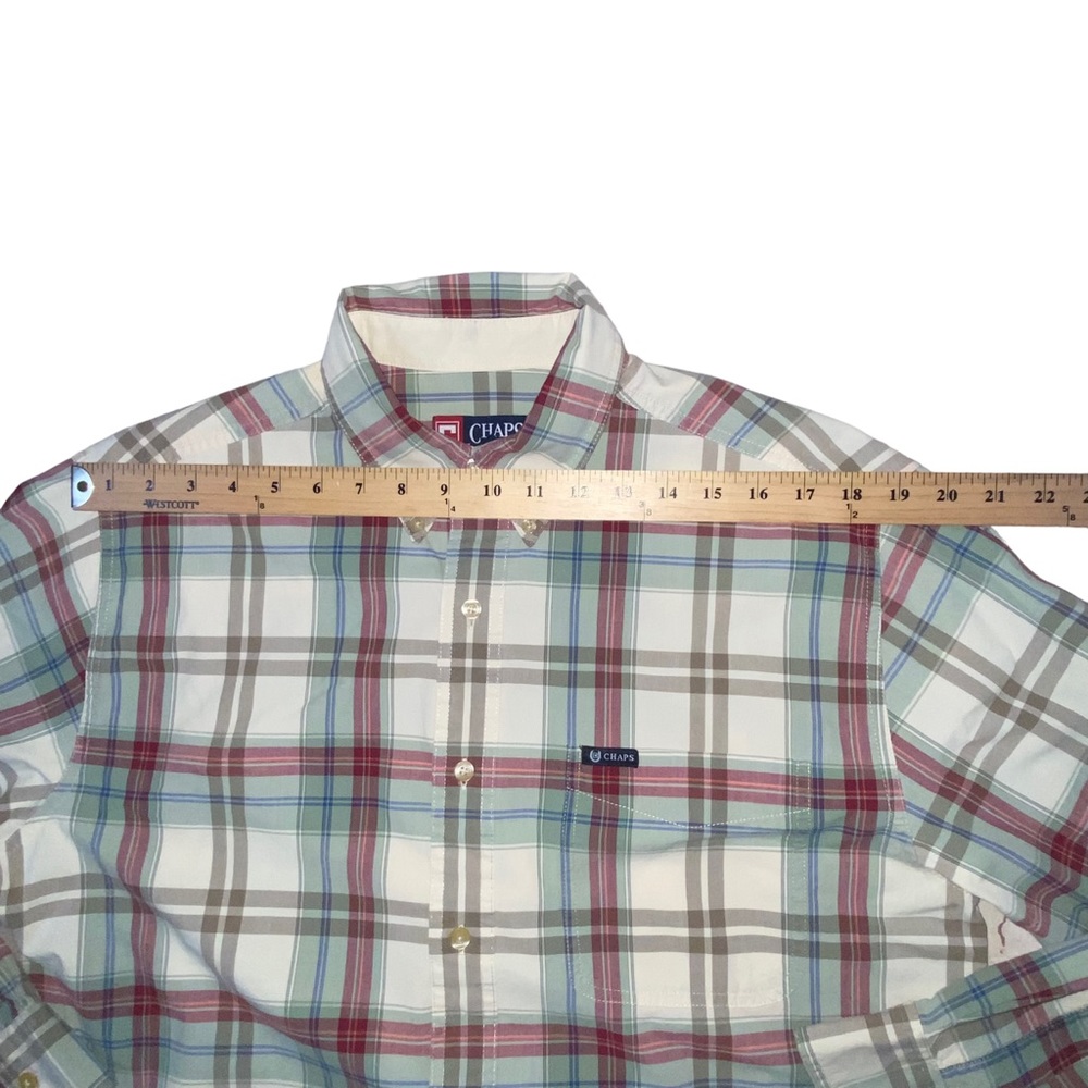 CHAPS Plaid Men’s Medium Button Down Shirt Cream Green Red Blue - Picture 5 of 11